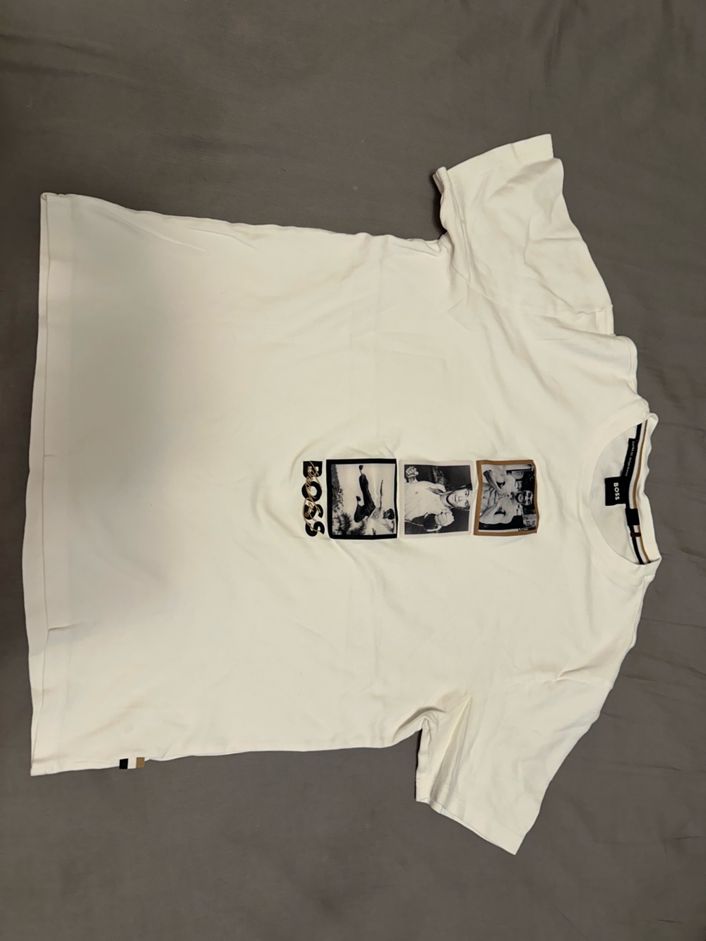 Boss White Graphic Crewneck T-Shirt with Black Print